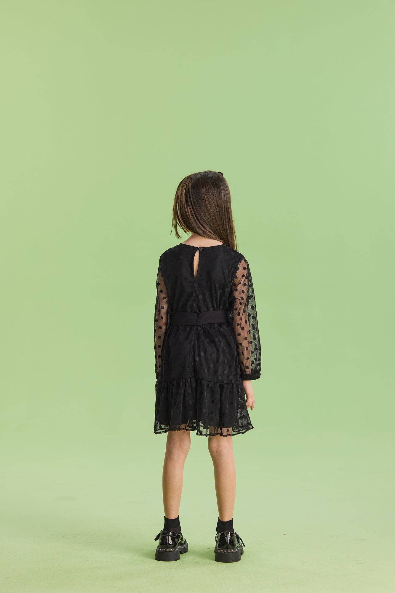 Vestido-Manga-Longa-Em-Tule-Poa-Com-Cinto-Em-Viscose