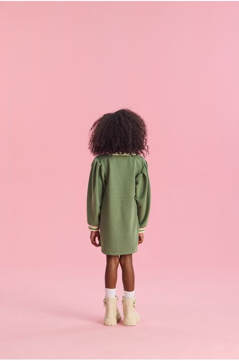 Vestido Manga Longa Em Moletinho Com Gola Em Retilinea