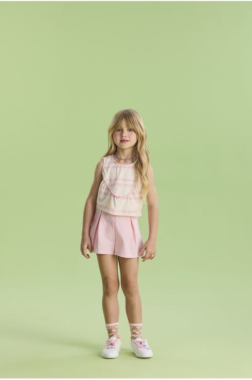 Conjunto Manga Curta Short E Blusa Listrada