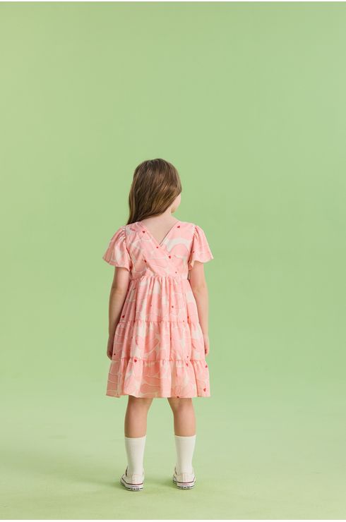 Vestido Manga Curta Estampado Fluido