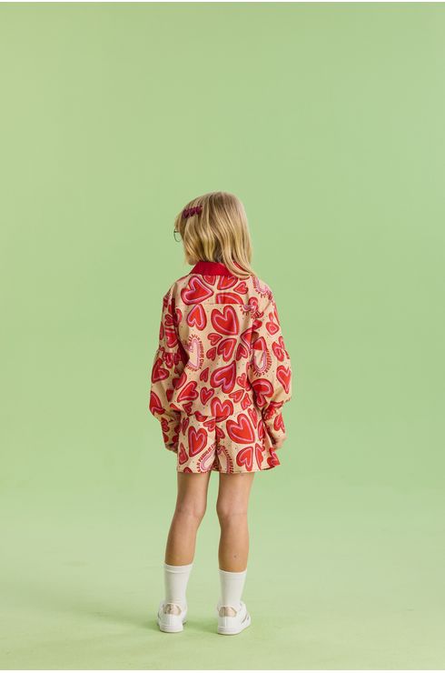 Conjunto Manga Longa Camisa E Short Em Tricoline Estampado