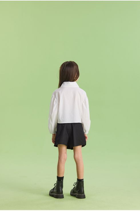 Conjunto Manga Longa Em Tricoline Short Saia E Camisa