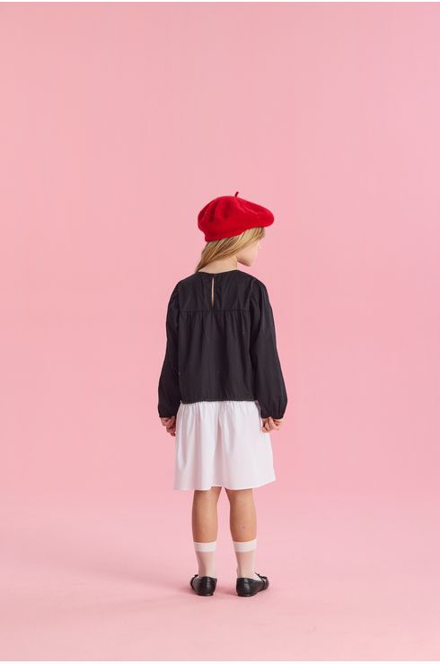 Vestido Manga Longa Preto E Branco Em Tricoline
