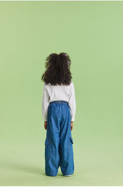 Camisa Manga Longa Em Tricoline Com Babado Na Vista