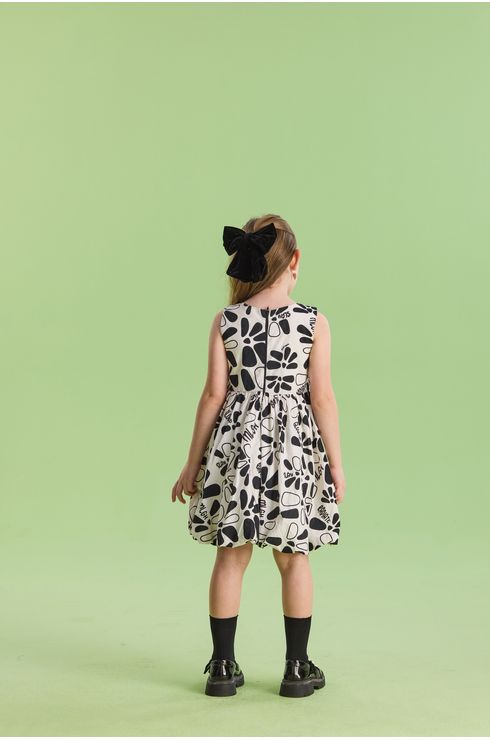 Vestido Festa Em Tricoline Estampado Com Saia Balonê