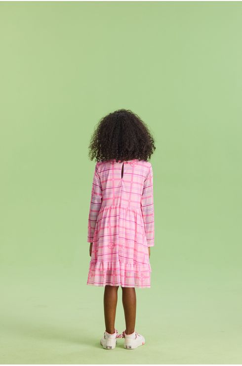 Vestido Manga Longa Em Tule Estampado