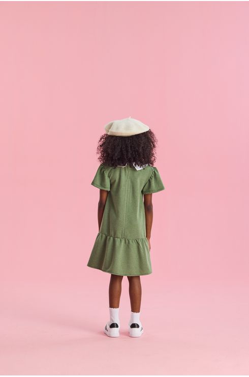 Vestido Manga Curta Em Moletom Com Gola