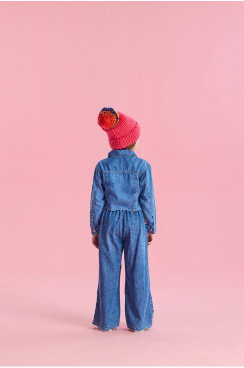 Calça Wide Leg Jeans Com Cós De Elástico