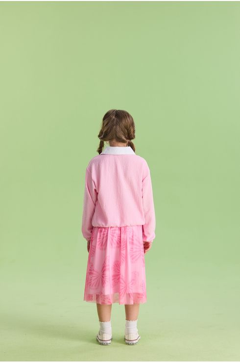 Conjunto Manga Longa Blusa E Saia Em Tule