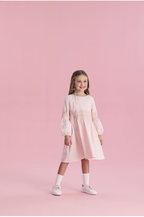 Vestido Em Tricoline Com Sobreposição De Renda