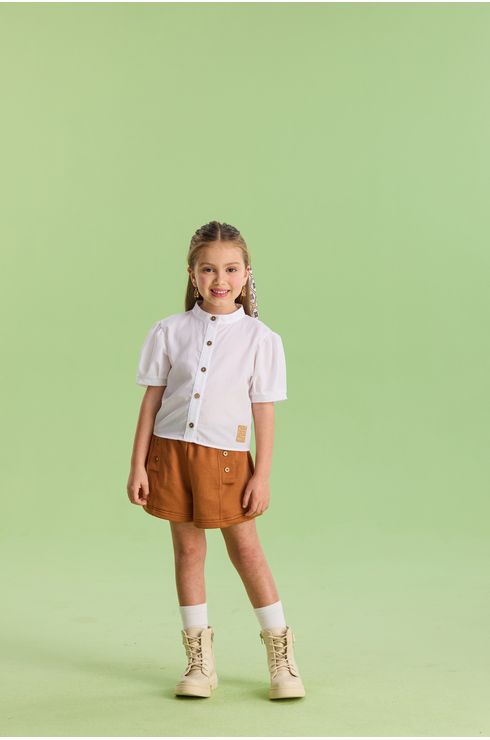 Conjunto Manga Curta Camisa E Short Em Moletom.