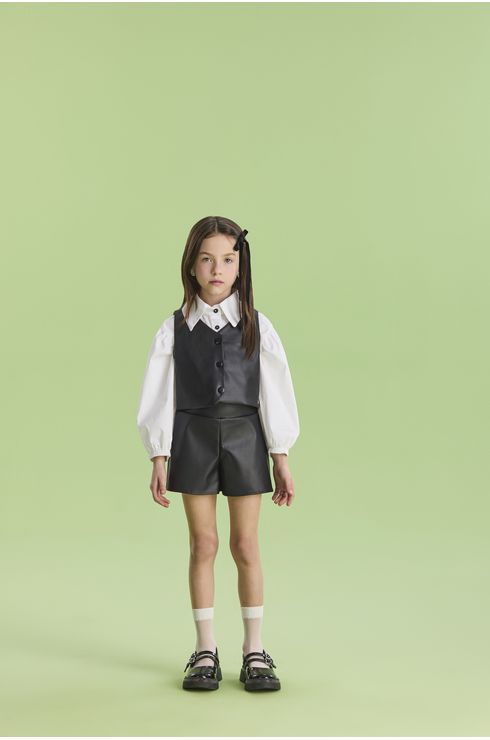 Conjunto Colete E Short Em Couro