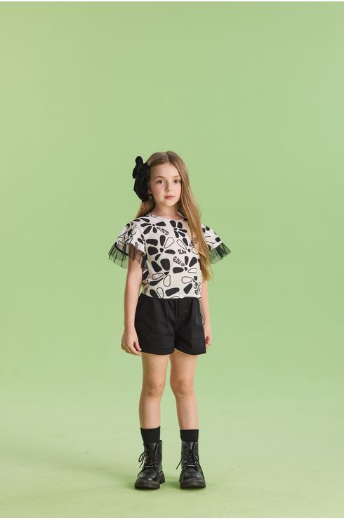 Conjunto Manga Curta Blusa E Short Em Tricoline
