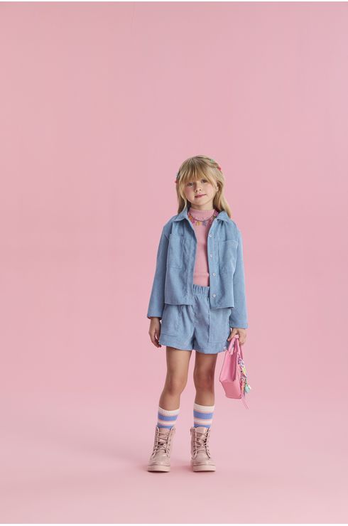 Conjunto Manga Longa Camisa E Short Em Veludo