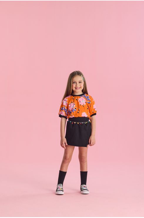 Conjunto Manga Curta Blusa E Short Saia