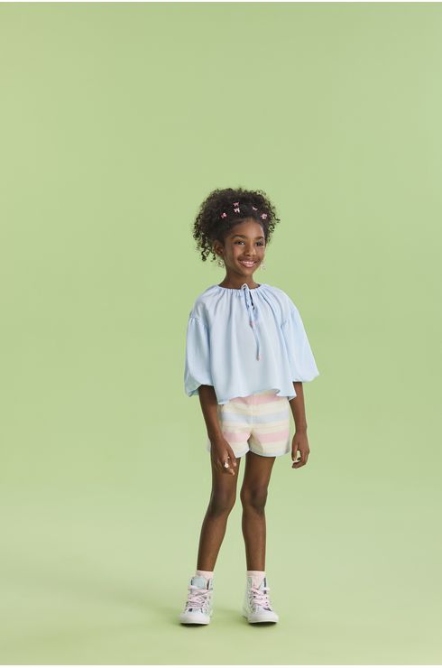 Conjunto Manga Curta Short E Blusa Com Manga Balone