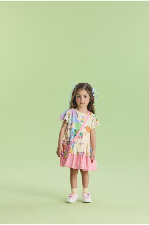 Vestido Manga Curta Estampado Estilo 3 Marias Com Bolsinha