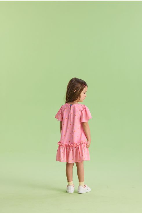 Vestido Manga Curta Azinho Com Estampa Local
