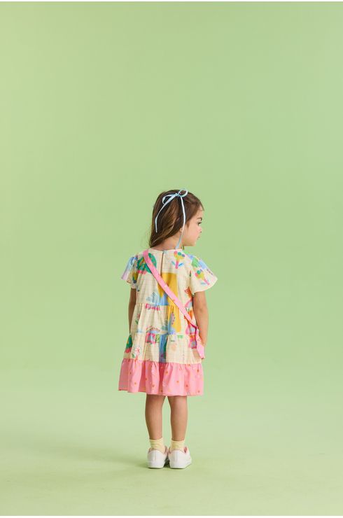 Vestido Manga Curta Estampado Estilo 3 Marias Com Bolsinha