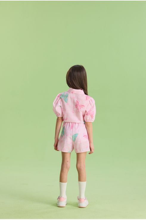 Macacão Manga Curta Estampado Com Elastico Na Cintura