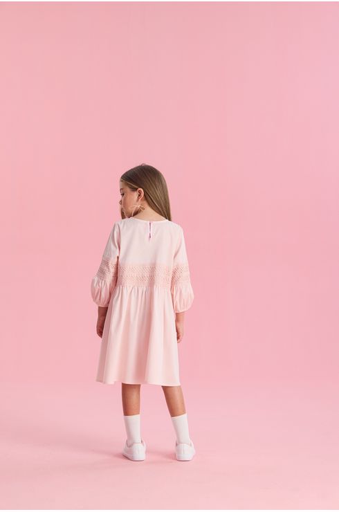 Vestido Em Tricoline Com Sobreposição De Renda