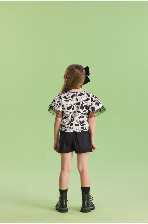 Conjunto Manga Curta Blusa E Short Em Tricoline