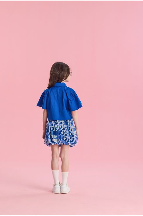 Conjunto Manga Curta Camisa E Saia Em Tule