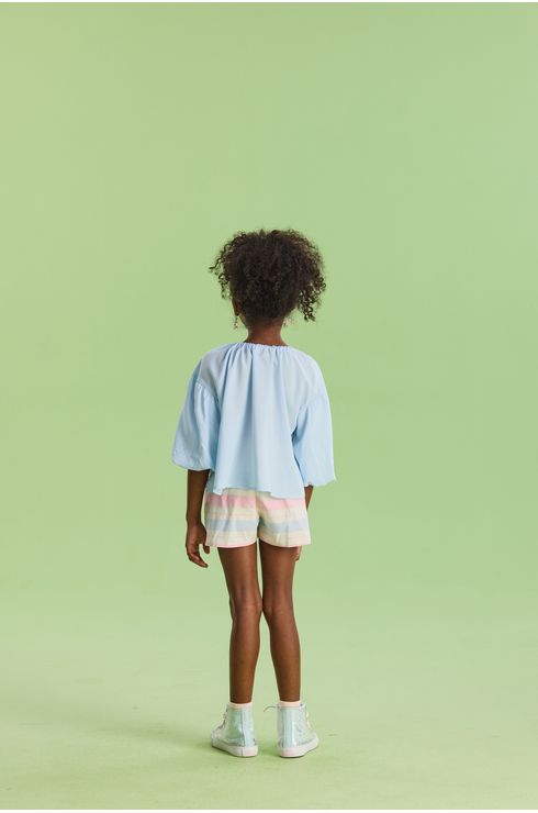 Conjunto Manga Curta Short E Blusa Com Manga Balone