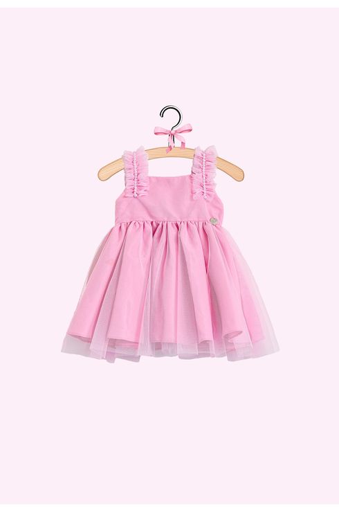Vestido Festa Em Tule Com Aplicação De Perolas Nas Alças