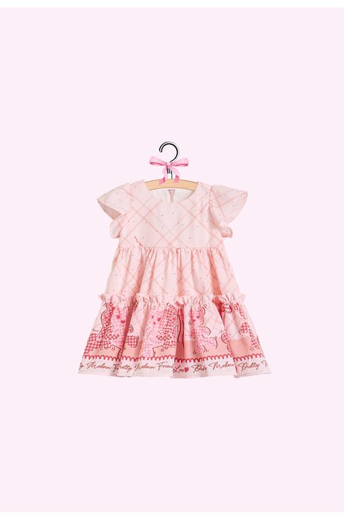 Vestido Manga Curta Com Babado Estampado