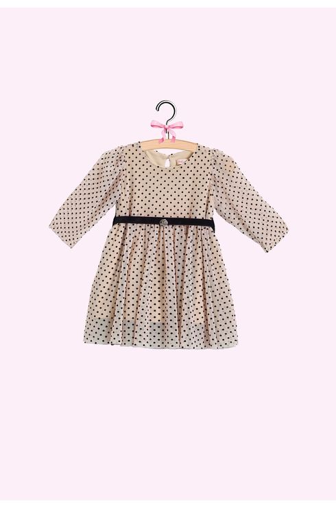 Vestido Manga Longa Em Tule Poa
