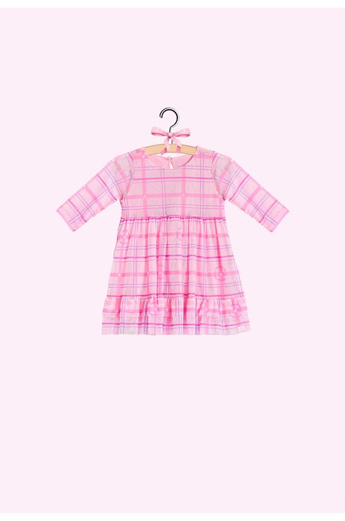Vestido Manga Longa Em Tule Estampado