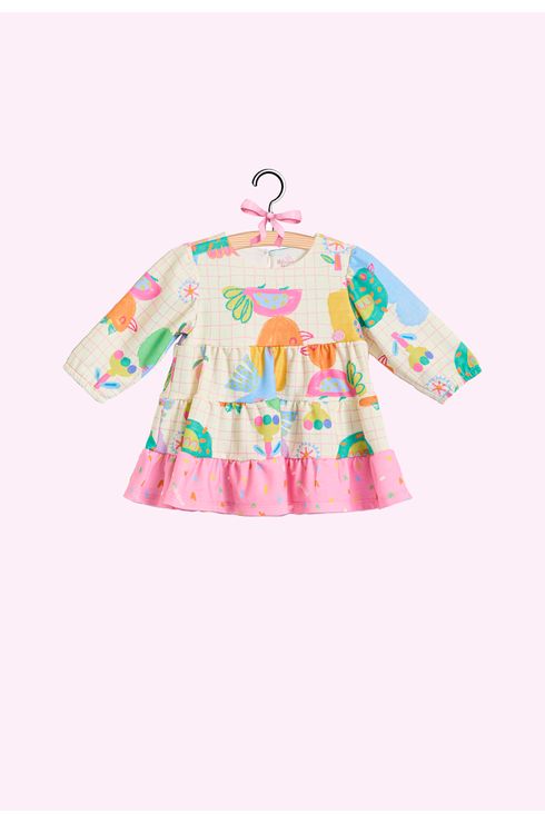 Vestido Manga Longa Estampado Estilo 3 Marias